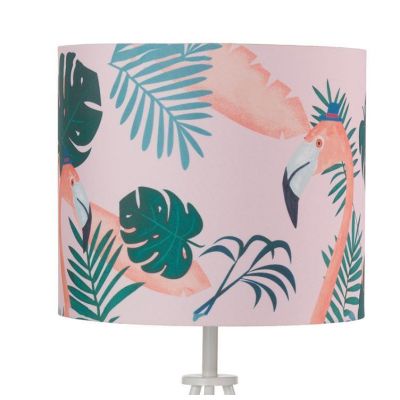 FLAMINGO LAMPADA DA TAVOLO H57 MODERNA BASE TREPPIEDI CON DIFFUSORE IN TESSUTO ROSA DECORATO CRISTALENSI LIGHT - Cristalensi Sho