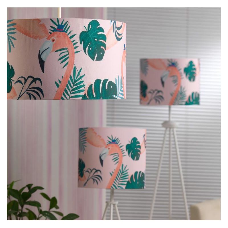 FLAMINGO PIANTANA MODERNA BASE TREPPIEDI H150 CON DIFFUSORE IN TESSUTO ROSA DECORATO CRISTALENSI LIGHT - Cristalensi Shop Online