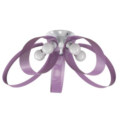 MILA PLAFONIERA MODERNA 5 LUCI IN METALLO BIANCO CON STRUTTURA IN TESSUTO LILLA TRAFORATO CRISTALENSI LIGHT - Cristalensi Shop O