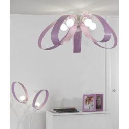 MILA PLAFONIERA MODERNA 5 LUCI IN METALLO BIANCO CON STRUTTURA IN TESSUTO LILLA TRAFORATO CRISTALENSI LIGHT - Cristalensi Shop O 2