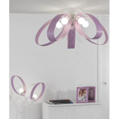 MILA PLAFONIERA MODERNA 5 LUCI IN METALLO BIANCO CON STRUTTURA IN TESSUTO LILLA TRAFORATO CRISTALENSI LIGHT - Cristalensi Shop O