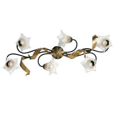 MELISSA PLAFONIERA CLASSICA 6 LUCI IN METALLO ANTRACITE CON FOGLIE ORO E DIFFUSORI IN VETRO Padana Lampadari - Cristalensi Shop 