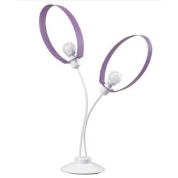 MILA LAMPADA DA TAVOLO 2 LUCI MODERNA IN METALLO BIANCO CON PARALUMI IN TESSUTO LILLA TRAFORATO CRISTALENSI LIGHT - Cristalensi