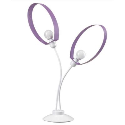 MILA LAMPADA DA TAVOLO 2 LUCI MODERNA IN METALLO BIANCO CON PARALUMI IN TESSUTO LILLA TRAFORATO CRISTALENSI LIGHT - Cristalensi