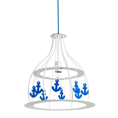 ANCORINA SOSPENSIONE SINGOLA MODERNA IN METALLO BIANCO E BLU CON ANCORINE DECORATIVE BLU CRISTALENSI LIGHT - Cristalensi Shop On