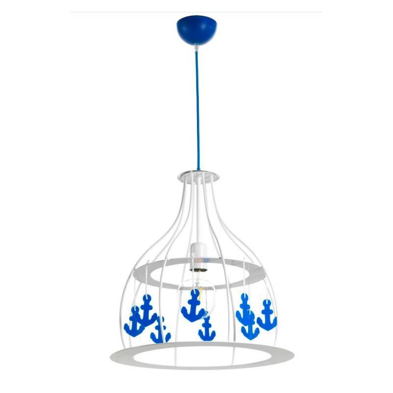 ANCORINA SOSPENSIONE SINGOLA MODERNA IN METALLO BIANCO E BLU CON ANCORINE DECORATIVE BLU CRISTALENSI LIGHT - Cristalensi Shop On