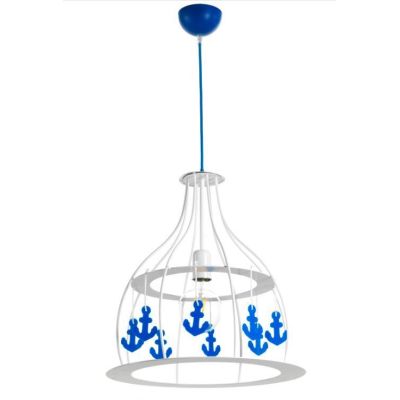 ANCORINA SOSPENSIONE SINGOLA MODERNA IN METALLO BIANCO E BLU CON ANCORINE DECORATIVE BLU CRISTALENSI LIGHT - Cristalensi Shop On