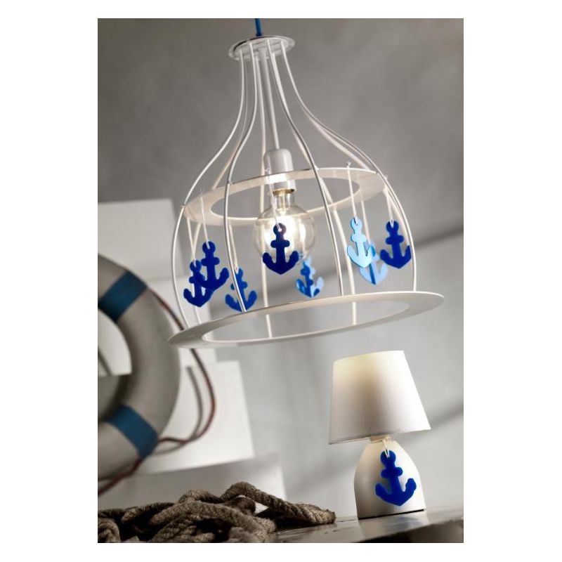 ANCORINA SOSPENSIONE SINGOLA MODERNA IN METALLO BIANCO E BLU CON ANCORINE DECORATIVE BLU CRISTALENSI LIGHT - Cristalensi Shop On