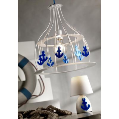 ANCORINA SOSPENSIONE SINGOLA MODERNA IN METALLO BIANCO E BLU CON ANCORINE DECORATIVE BLU CRISTALENSI LIGHT - Cristalensi Shop On