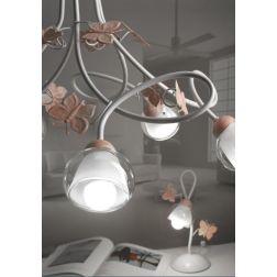 BUTTERFLY LAMPADARIO A SOSPENSIONE PER BIMBE 5 LUCI IN METALLO BIANCO CON FARFALLE ROSE CRISTALENSI LIGHT - Cristalensi Shop Onl 2
