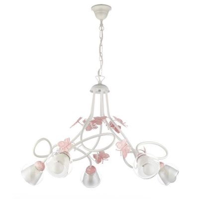 BUTTERFLY LAMPADARIO A SOSPENSIONE PER BIMBE 5 LUCI IN METALLO BIANCO CON FARFALLE ROSE CRISTALENSI LIGHT - Cristalensi Shop Onl