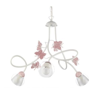 BUTTERFLY LAMPADARIO A SOSPENSIONE 3 LUCI PER BIMBE IN METALLO BIANCO CON FARFALLE ROSE CRISTALENSI LIGHT - Cristalensi Shop Onl