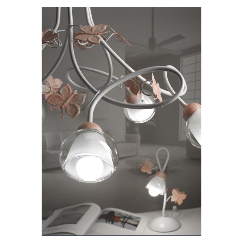 BUTTERFLY LAMPADARIO A SOSPENSIONE 3 LUCI PER BIMBE IN METALLO BIANCO CON FARFALLE ROSE CRISTALENSI LIGHT - Cristalensi Shop Onl