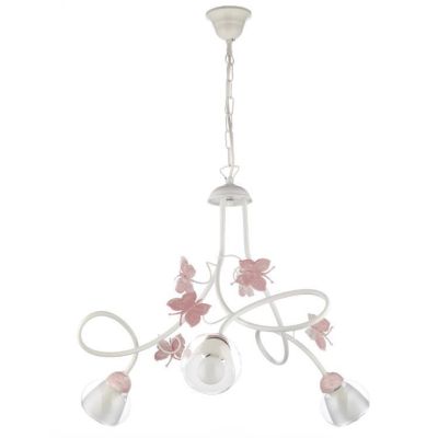 BUTTERFLY LAMPADARIO A SOSPENSIONE 3 LUCI PER BIMBE IN METALLO BIANCO CON FARFALLE ROSE CRISTALENSI LIGHT - Cristalensi Shop Onl