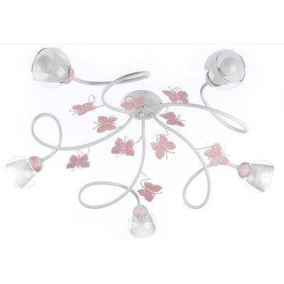 BUTTERFLY PLAFONIERA 5 LUCI PER CAMERETTA BIMBE IN METALLO BIANCO CON FARFALLE ROSE CRISTALENSI LIGHT - Cristalensi Shop Online