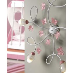 BUTTERFLY PLAFONIERA 5 LUCI PER CAMERETTA BIMBE IN METALLO BIANCO CON FARFALLE ROSE CRISTALENSI LIGHT - Cristalensi Shop Online 2