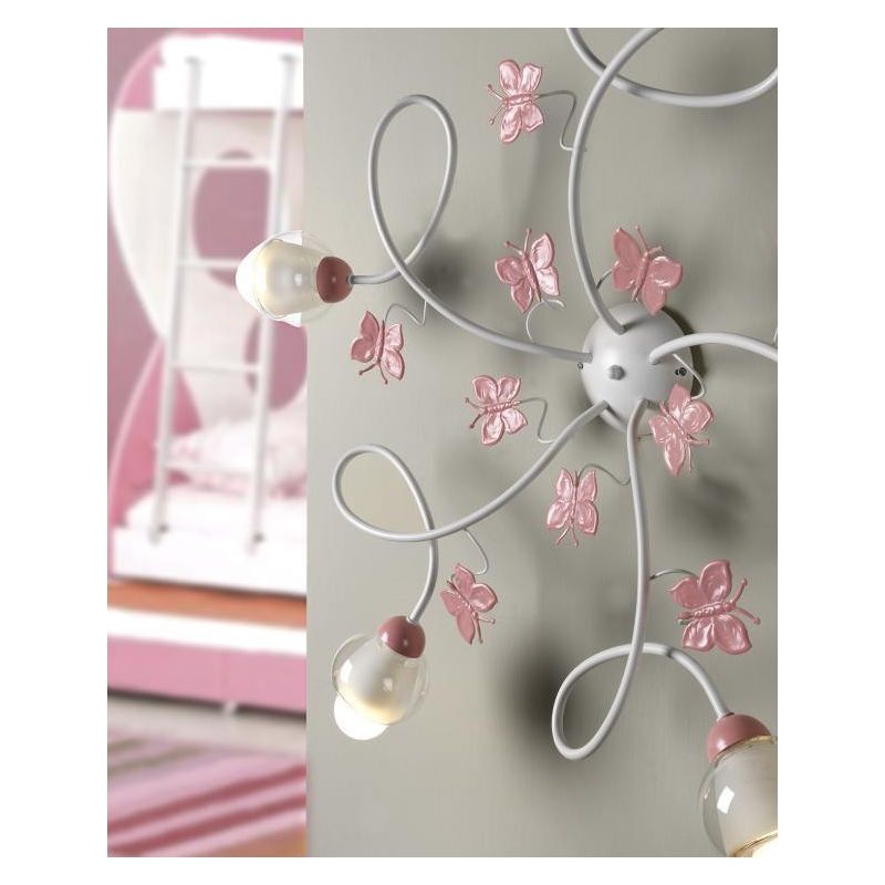 BUTTERFLY PLAFONIERA 3 LUCI PER CAMERETTA BIMBE IN METALLO BIANCO CON FARFALLE ROSE CRISTALENSI LIGHT - Cristalensi Shop Online