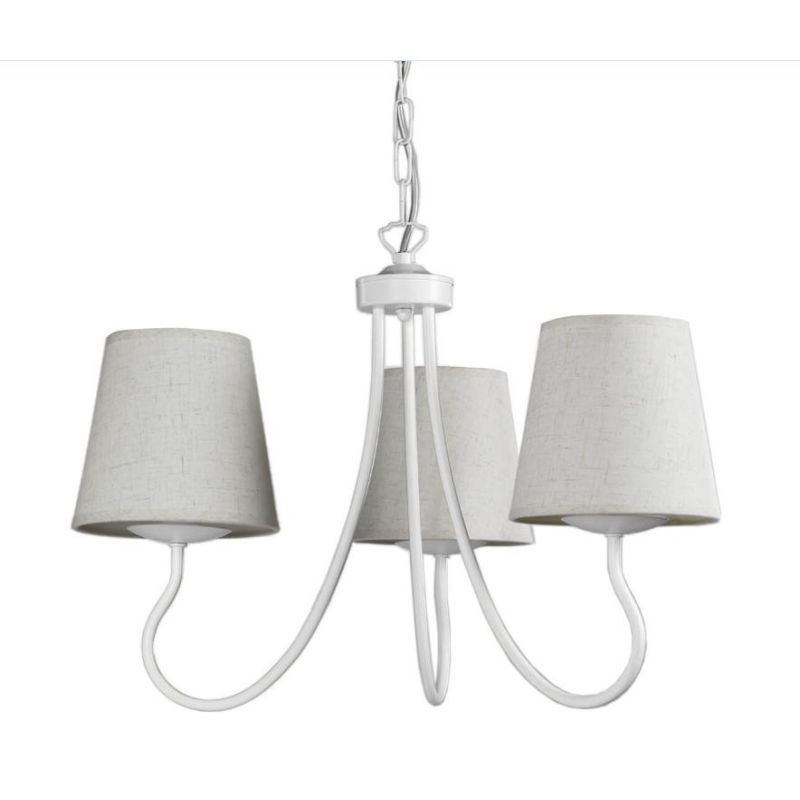 MARGOT LAMPADARIO CLASSICO 3 LUCI IN METALLO BIANCO CON PARALUMI IN TESSUTO SABBIA CRISTALENSI LIGHT - Cristalensi Shop Online
