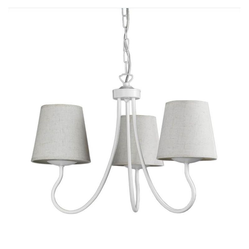 MARGOT LAMPADARIO CLASSICO 3 LUCI IN METALLO BIANCO CON PARALUMI IN TESSUTO SABBIA CRISTALENSI LIGHT - Cristalensi Shop Online
