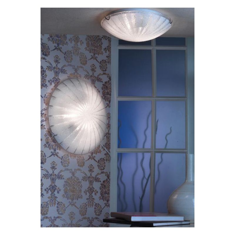CRUX PLAFONIERA MODERNA DIAMETRO CM 40 IN VETRO CON DETTAGLI CROMO LAMPADINE 2XE27 CRISTALENSI LIGHT - Cristalensi Shop Online