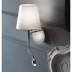 BED APPLIQUE CROMO CON PARALUME IN TESSUTO BIANCO E BRACCIO FLESSIBILE CON LUCE DA LETTURA CRISTALENSI LIGHT - Cristalensi Shop