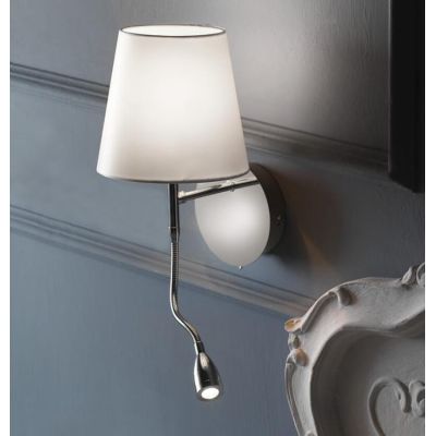 BED APPLIQUE CROMO CON PARALUME IN TESSUTO BIANCO E BRACCIO FLESSIBILE CON LUCE DA LETTURA CRISTALENSI LIGHT - Cristalensi Shop