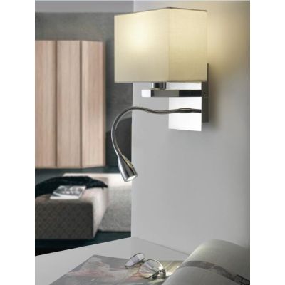 BED APPLIQUE QUADRATA CROMO PARALUME IN TESSUTO AVORIO E BRACCIO FLESSIBILE CON LUCE DA LETTURA CRISTALENSI LIGHT - Cristalensi