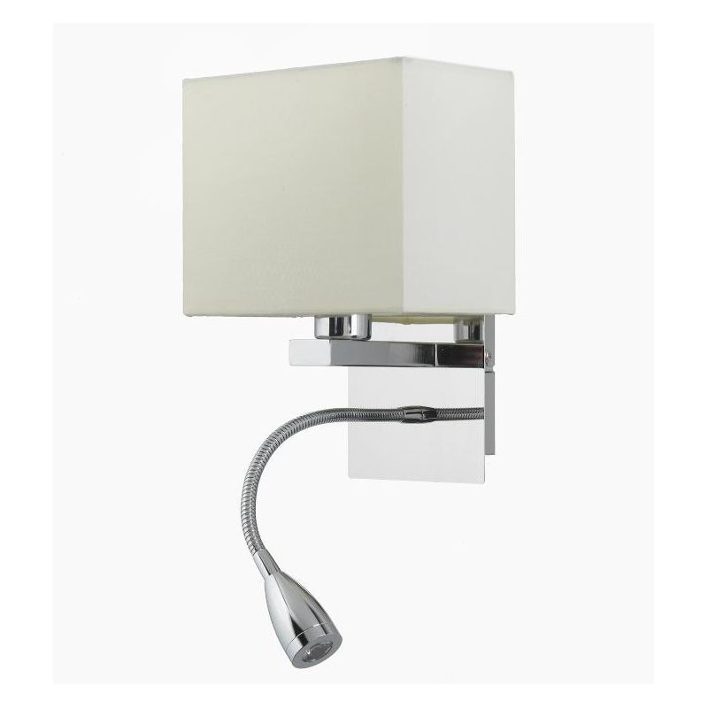 BED APPLIQUE QUADRATA CROMO PARALUME IN TESSUTO AVORIO E BRACCIO FLESSIBILE CON LUCE DA LETTURA CRISTALENSI LIGHT - Cristalensi
