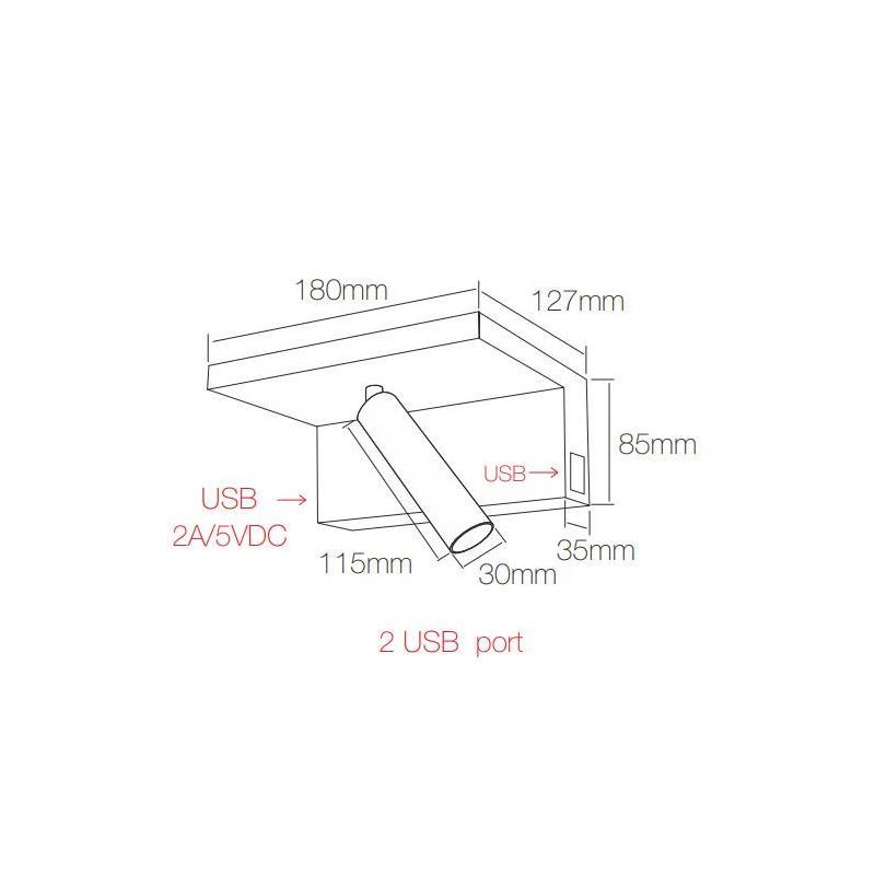BEAM APPLIQUE BIANCA O NERA CON LUCE A LED DA 5W CON 2 PORTE USB E LUCE ORIENTABILE BENEITO FAURE - Cristalensi Shop Online