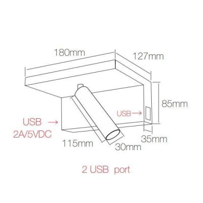 BEAM APPLIQUE BIANCA O NERA CON LUCE A LED DA 5W CON 2 PORTE USB E LUCE ORIENTABILE BENEITO FAURE - Cristalensi Shop Online