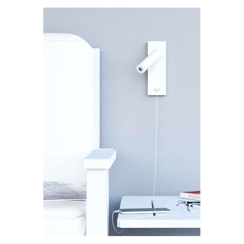 PURE PICCOLA APPLIQUE BIANCA O NERA CON LUCE A LED DA 4W CON PORTA USB E LUCE ORIENTABILE BENEITO FAURE - Cristalensi Shop Onlin