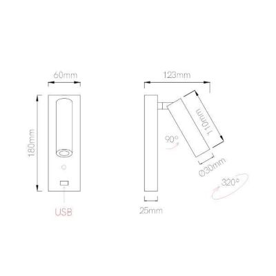 PURE PICCOLA APPLIQUE BIANCA O NERA CON LUCE A LED DA 4W CON PORTA USB E LUCE ORIENTABILE BENEITO FAURE - Cristalensi Shop Onlin
