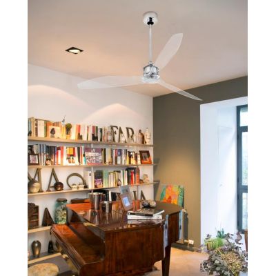 JUSTFAN VENTILATORE A SOFFITTO IN ACCIAIO E PALE TRASPARENTI CON TELECOMANDO FARO VENTILATORI - Cristalensi Shop Online