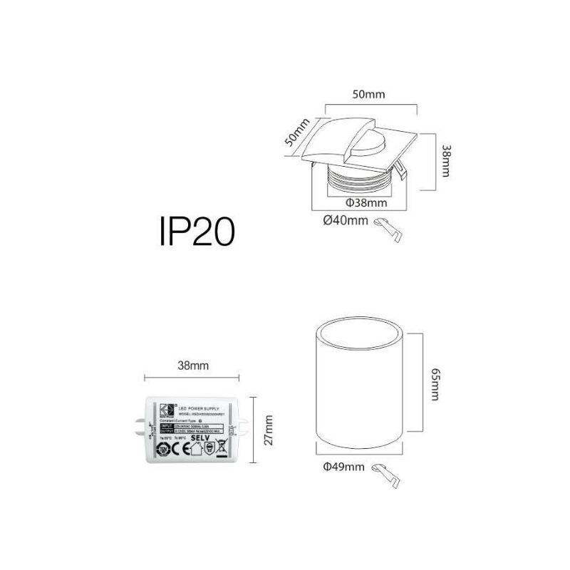 SKIN SEGNAPASSO DA INTERNI QUADRATO CON PALPEBRA BIANCO O NERO LED 2W LUCE 3000K CM 5X5 BENEITO FAURE - Cristalensi Shop Online