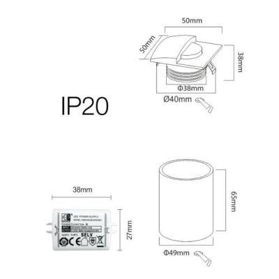 SKIN SEGNAPASSO DA INTERNI QUADRATO CON PALPEBRA BIANCO O NERO LED 2W LUCE 3000K CM 5X5 BENEITO FAURE - Cristalensi Shop Online