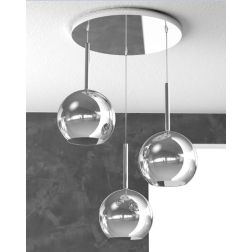 FUTURE SOSPENSIONE IN METALLO CROMATO CON 3 SFERE DI 20CM IN VETRO DISPONIBILE IN 5 COLORI Top Light Illuminazione - Cristalensi