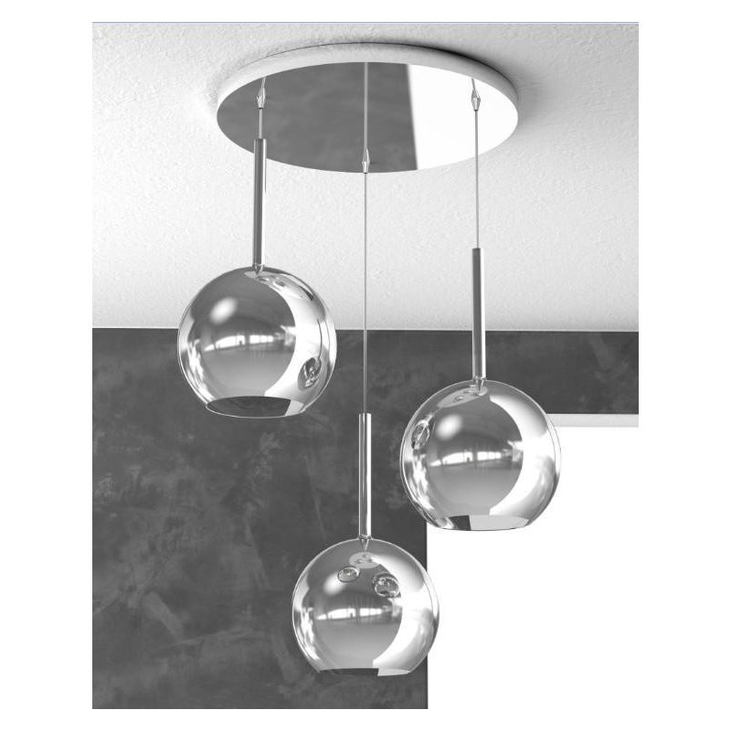 FUTURE SOSPENSIONE IN METALLO CROMATO CON 3 SFERE DI 20CM IN VETRO DISPONIBILE IN 5 COLORI Top Light Illuminazione - Cristalensi