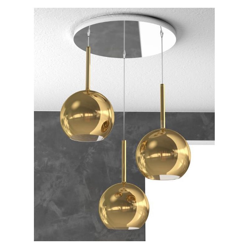 FUTURE SOSPENSIONE IN METALLO CROMATO CON 3 SFERE DI 20CM IN VETRO DISPONIBILE IN 5 COLORI Top Light Illuminazione - Cristalensi