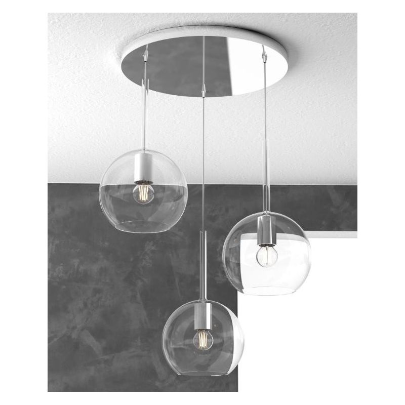 FUTURE SOSPENSIONE IN METALLO CROMATO CON 3 SFERE DI 20CM IN VETRO DISPONIBILE IN 5 COLORI Top Light Illuminazione - Cristalensi