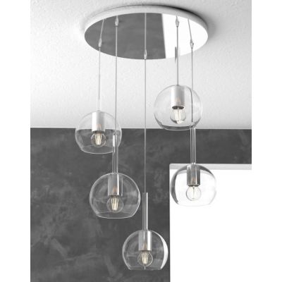 FUTURE SOSPENSIONE IN METALLO CROMATO CON 5 SFERE DI 15CM IN VETRO DISPONIBILE IN 5 COLORI Top Light Illuminazione - Cristalensi