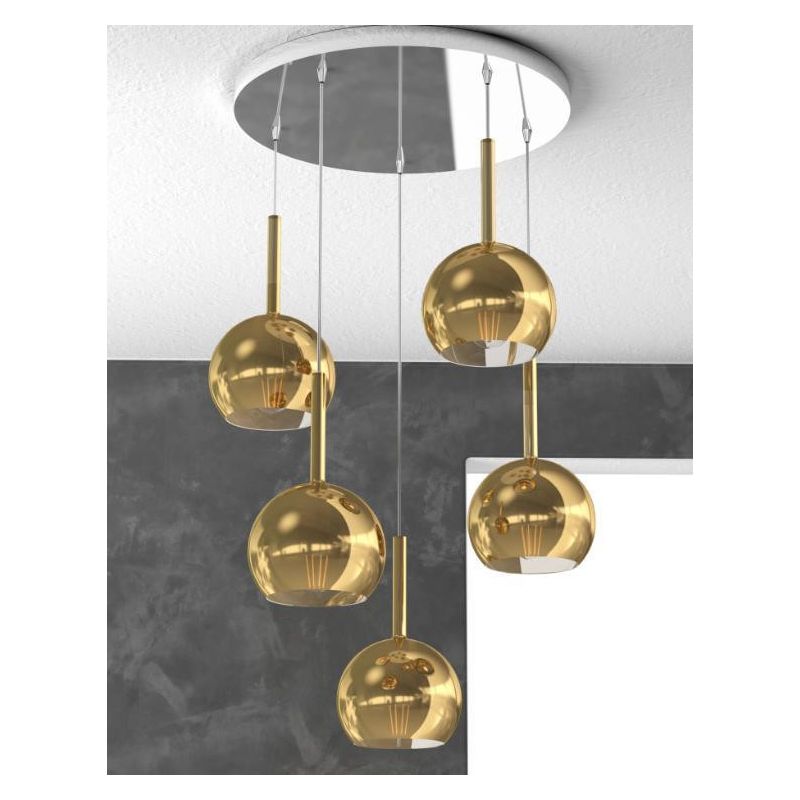 FUTURE SOSPENSIONE IN METALLO CROMATO CON 5 SFERE DI 15CM IN VETRO DISPONIBILE IN 5 COLORI Top Light Illuminazione - Cristalensi