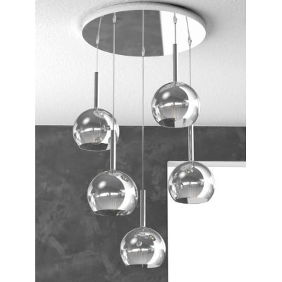 FUTURE SOSPENSIONE IN METALLO CROMATO CON 5 SFERE DI 15CM IN VETRO DISPONIBILE IN 5 COLORI Top Light Illuminazione - Cristalensi