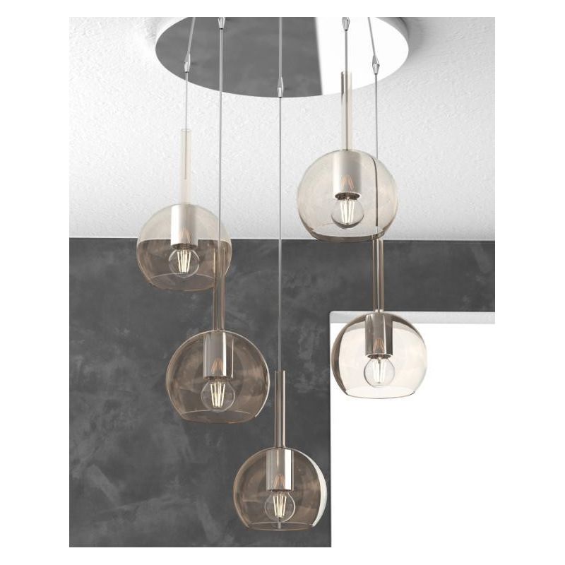 FUTURE SOSPENSIONE IN METALLO CROMATO CON 5 SFERE DI 15CM IN VETRO DISPONIBILE IN 5 COLORI Top Light Illuminazione - Cristalensi