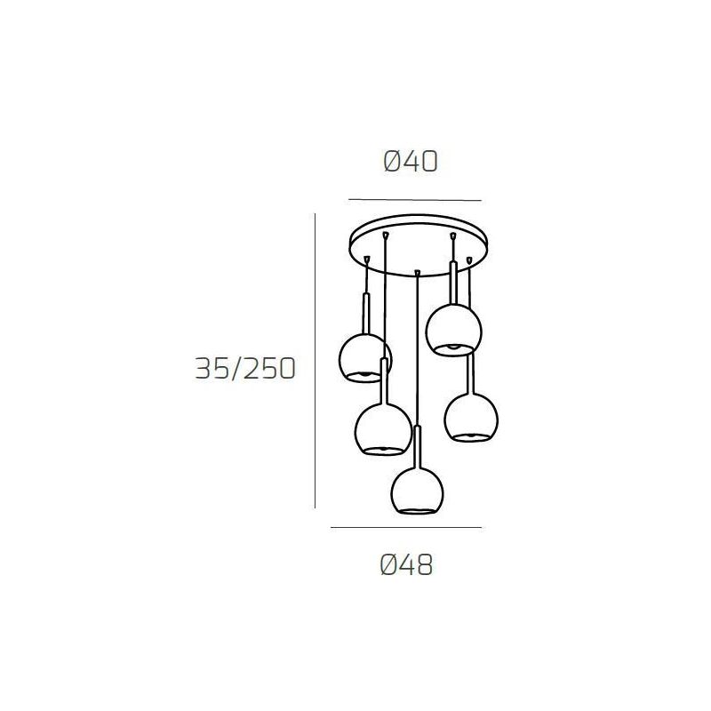 FUTURE SOSPENSIONE IN METALLO CROMATO CON 5 SFERE DI 15CM IN VETRO DISPONIBILE IN 5 COLORI Top Light Illuminazione - Cristalensi