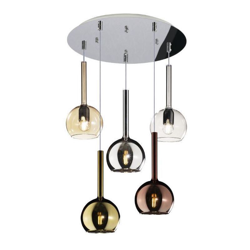 FUTURE SOSPENSIONE IN METALLO CROMATO CON 5 SFERE DI 15CM IN VETRO IN COLORI MISTI Top Light Illuminazione - Cristalensi Shop On