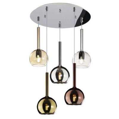 FUTURE SOSPENSIONE IN METALLO CROMATO CON 5 SFERE DI 15CM IN VETRO IN COLORI MISTI Top Light Illuminazione - Cristalensi Shop On