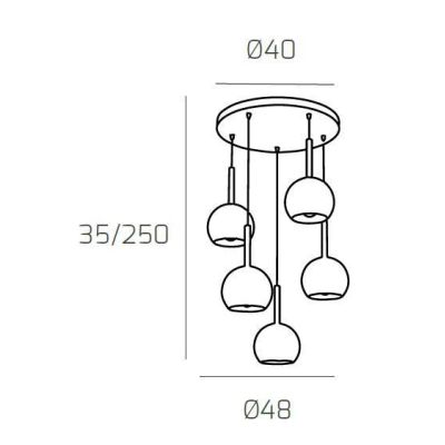 FUTURE SOSPENSIONE IN METALLO CROMATO CON 5 SFERE DI 15CM IN VETRO IN COLORI MISTI Top Light Illuminazione - Cristalensi Shop On