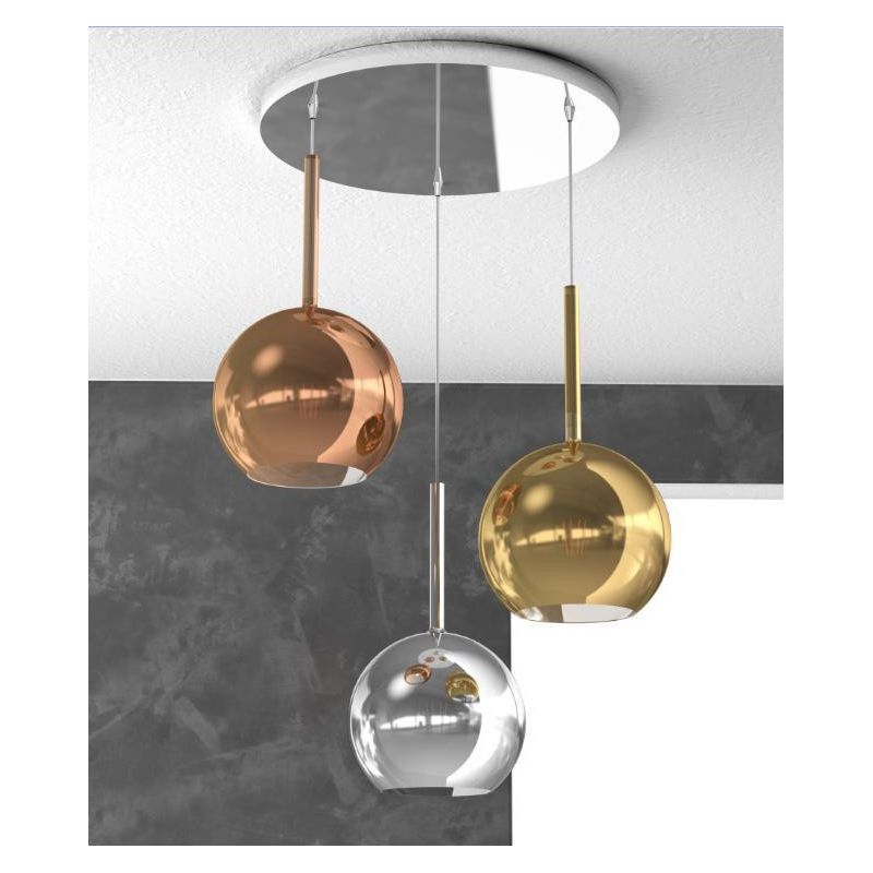 FUTURE SOSPENSIONE IN METALLO CROMATO CON 3 SFERE DI 15CM IN VETRO IN COLORI MISTI Top Light Illuminazione - Cristalensi Shop On