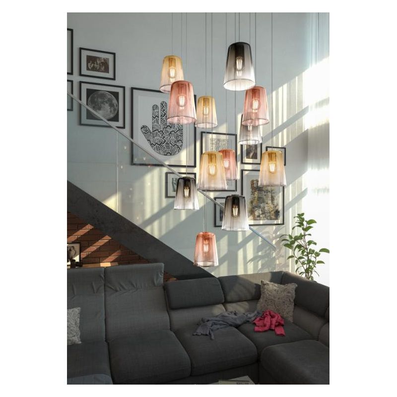 SHADED SOSPENSIONE SINGOLA IN METALLO CON DIFFUSORE A CONO IN VETRO AMBRA CROMO O RAME Top Light Illuminazione - Cristalensi Sho