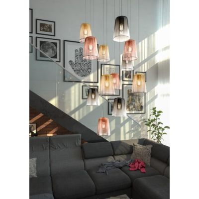 SHADED SOSPENSIONE SINGOLA IN METALLO CON DIFFUSORE A CONO IN VETRO AMBRA CROMO O RAME Top Light Illuminazione - Cristalensi Sho